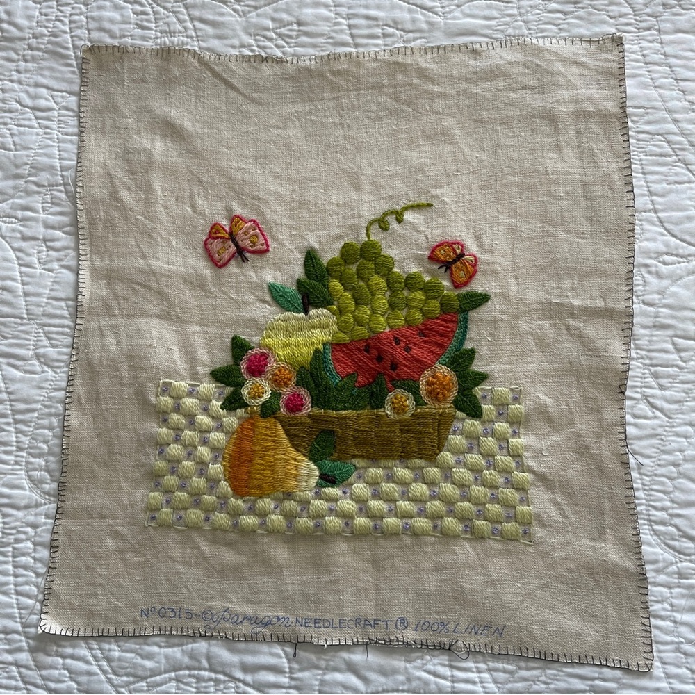 Vintage Cottagecore Crewel Embroidery Ready for Framing on 100% Linen